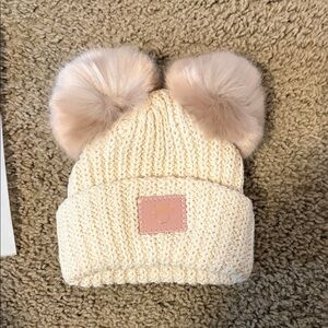 Disney Cream Knit Beanie with Pink Pom Poms